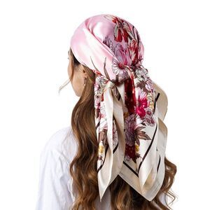 Pink floral Silky Scarf 